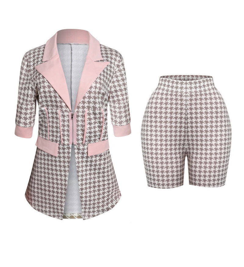 Indiebeautie Houndstooth Blazer & Shorts Set