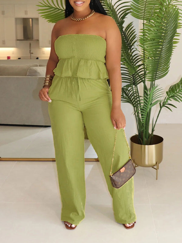 Solid Tube Top & Pants Set--Clearance