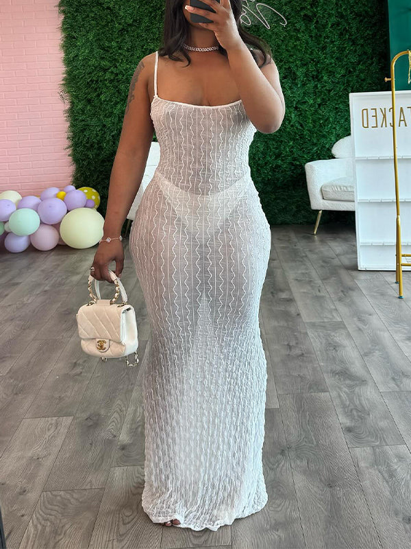 Solid See-Through Cami Dress