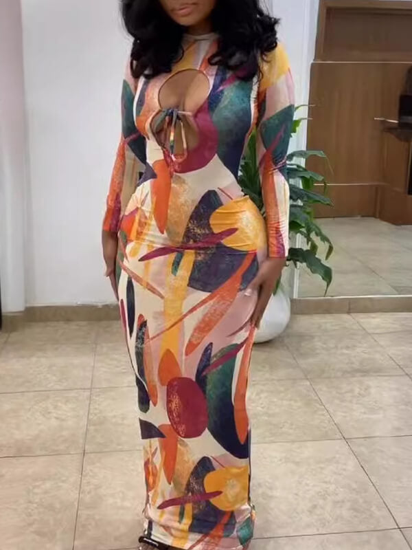 Indiebeautie Printed Cutout Maxi Dress