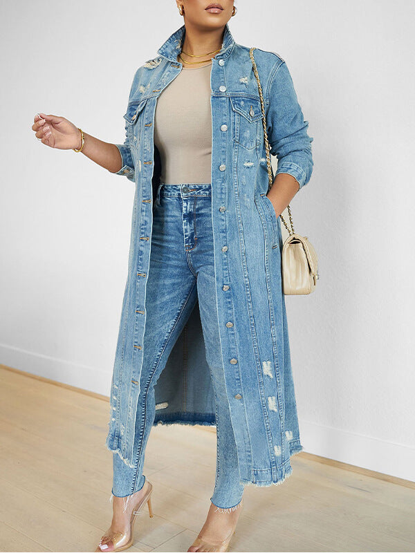 Indiebeautie Distressed Long Denim Jacket