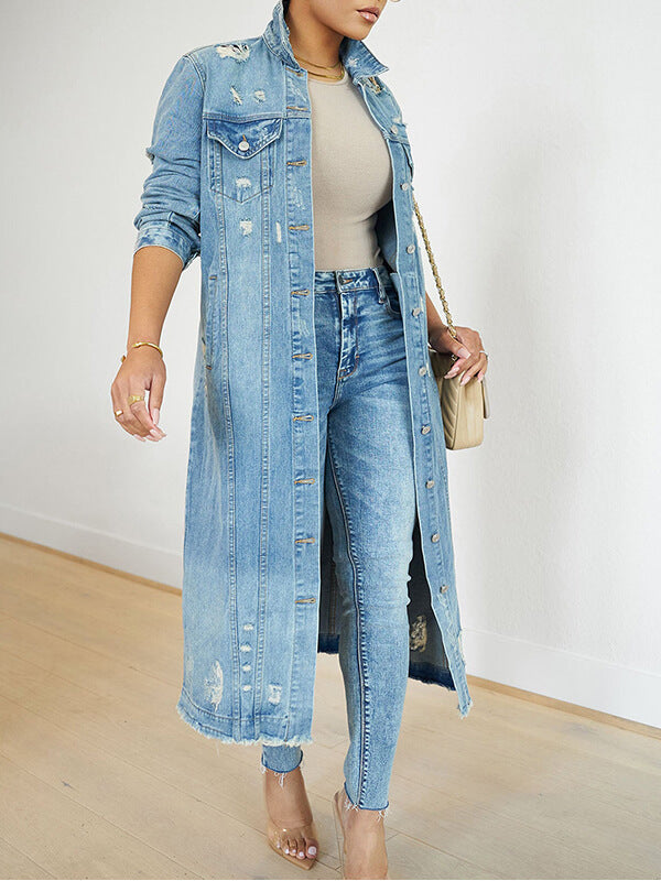 Indiebeautie Distressed Long Denim Jacket