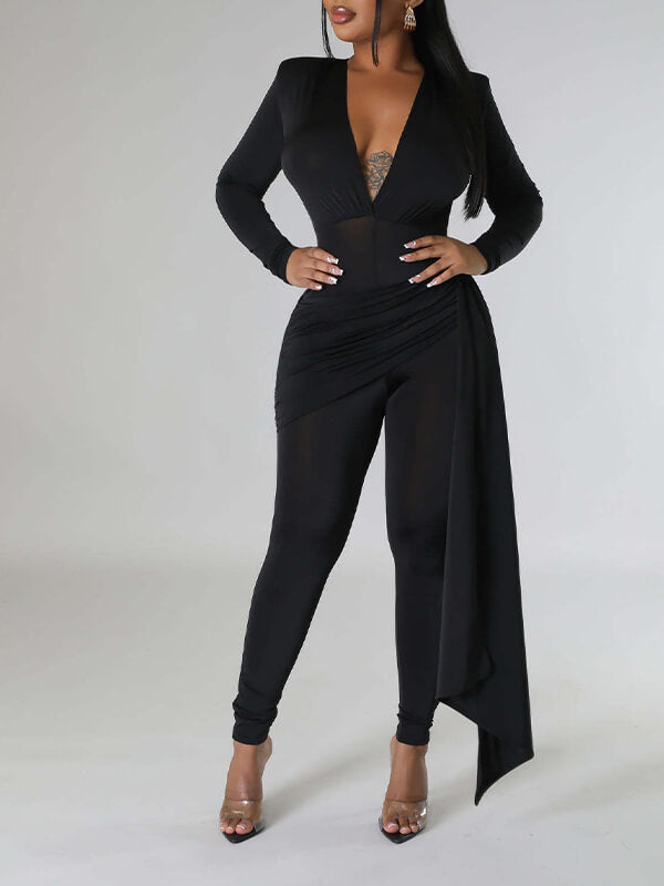 V-Neck Draped Jumpsuit