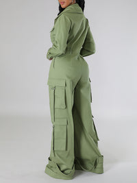 Zip-Front Wide-Leg Cargo Jumpsuit