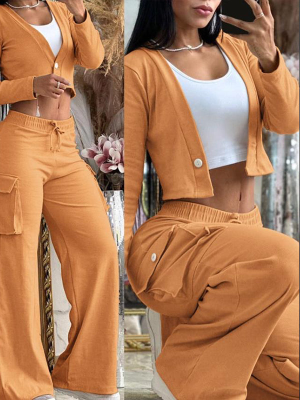 One-Button Top & Cargo Pants Set