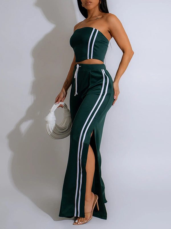 Stripe Tube Top & Wide-Leg Pants Set