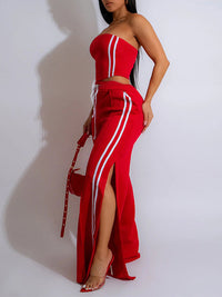 Stripe Tube Top & Wide-Leg Pants Set