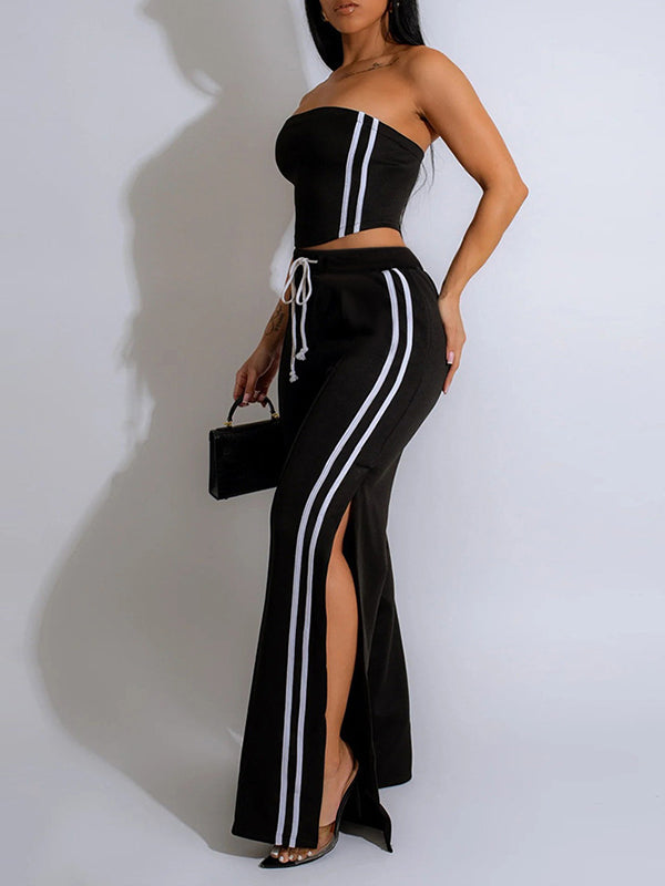 Stripe Tube Top & Wide-Leg Pants Set