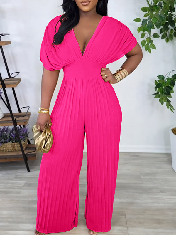 V-Neck Pleated Jumpsuit