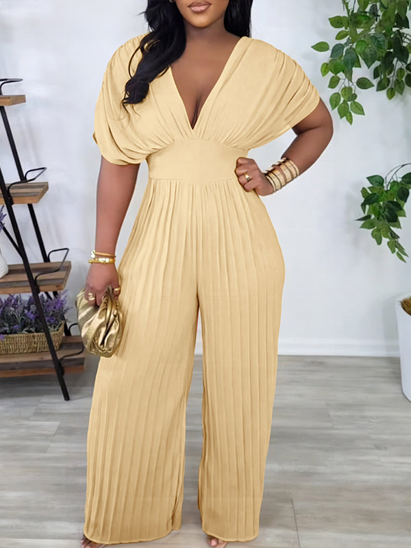 V-Neck Pleated Jumpsuit