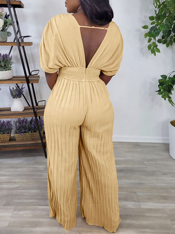 V-Neck Pleated Jumpsuit