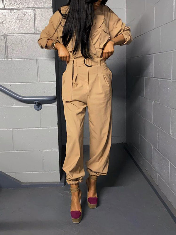 Solid Tied Cargo Jumpsuit