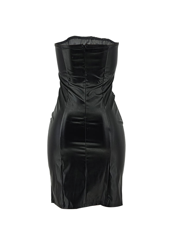 Indiebeautie Faux-Leather Strapless Dress