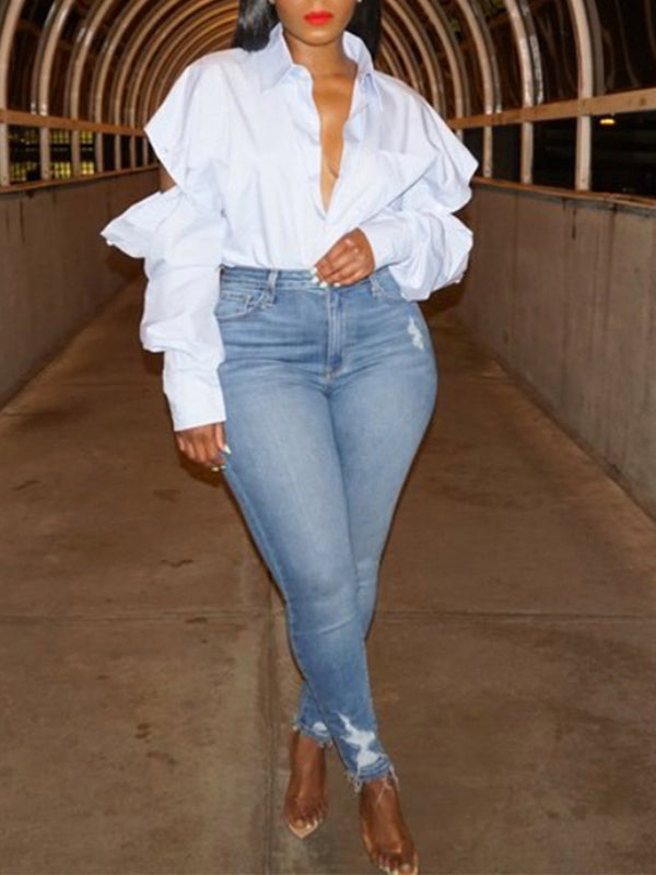 White Slit-Sleeve Shirt