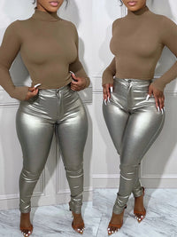 Metallic Faux-Leather Pants