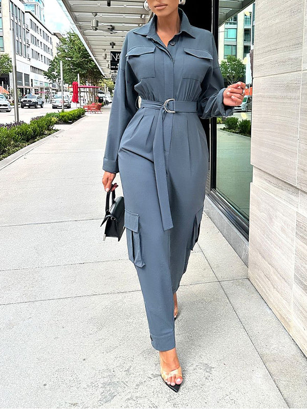 Solid Tied Cargo Jumpsuit