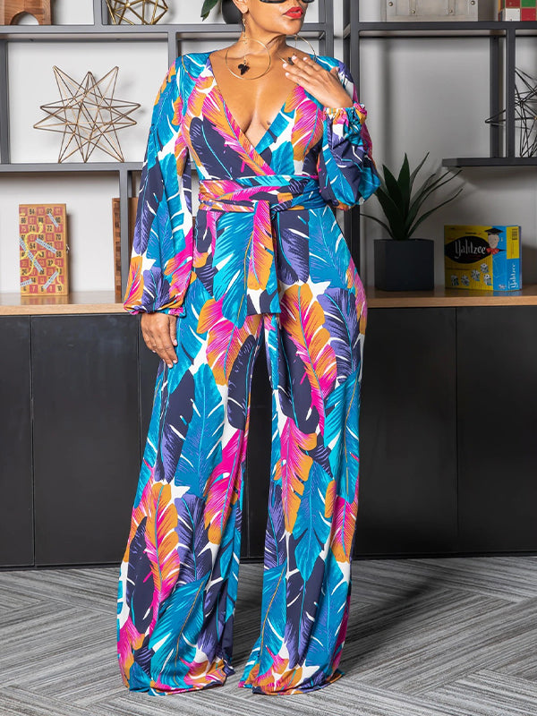 Printed V-Neck Tied Jumpsuit