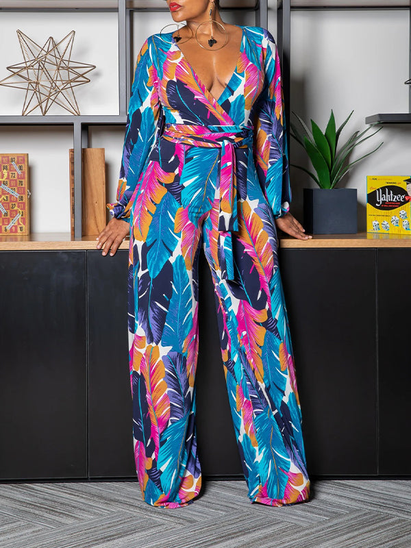 Printed V-Neck Tied Jumpsuit