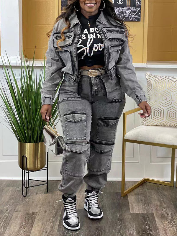 Indiebeautie Denim Cargo Jacket & Pants Set