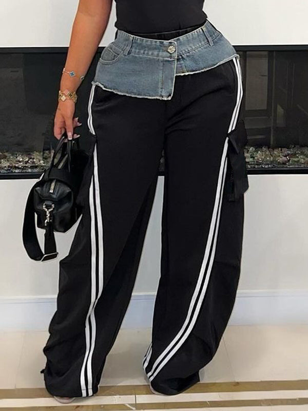 Indiebeautie Denim Combo Stripe Cargo Pants