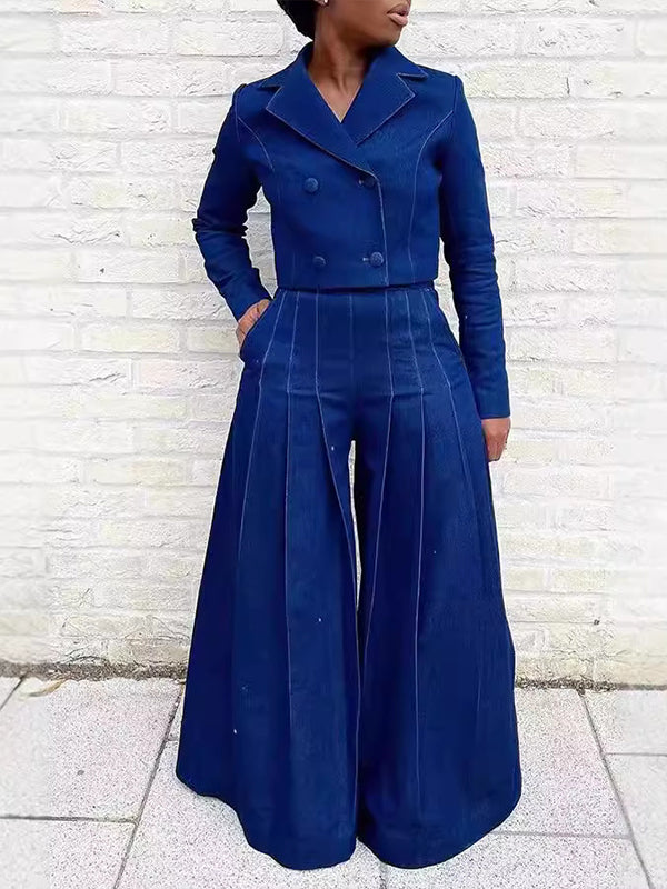 Denim Blazer & Wide-Leg Jeans Set