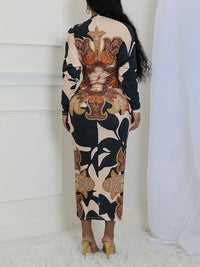 Printed V-Neck Ruched Dress