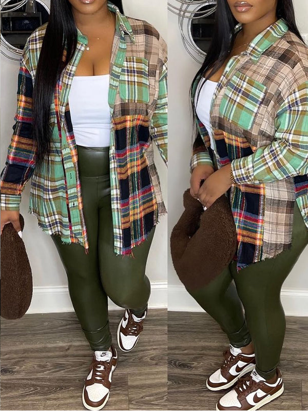 Indiebeautie Plaid Combo Shirt Jacket