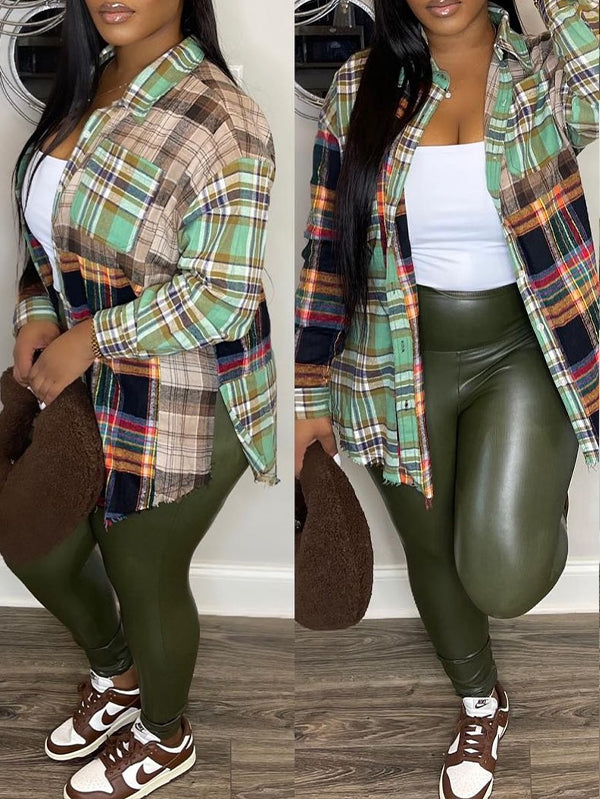 Indiebeautie Plaid Combo Shirt Jacket