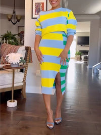 Indiebeautie Stripe Knit Skirt Set