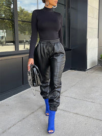 Faux-Leather Jogger Pants