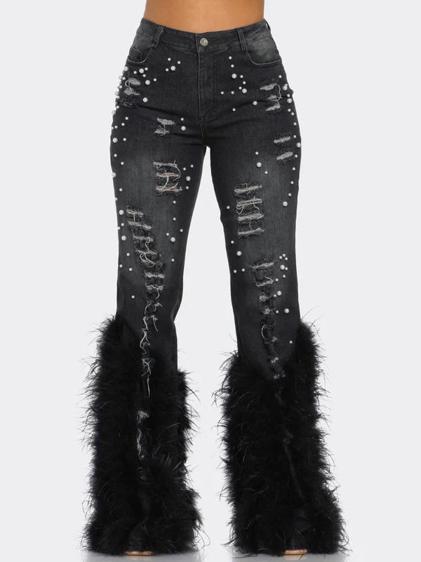 Indiebeautie Feather Combo Ripped Jeans