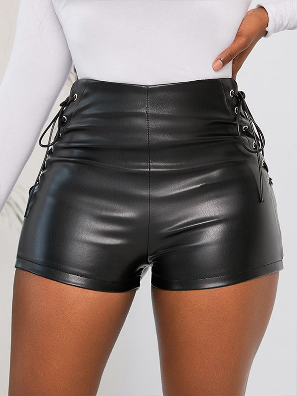 Faux-Leather Lace-Up Shorts