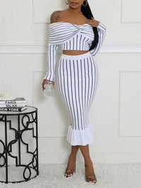 Stripe Off-Shoulder Top & Skirt Set