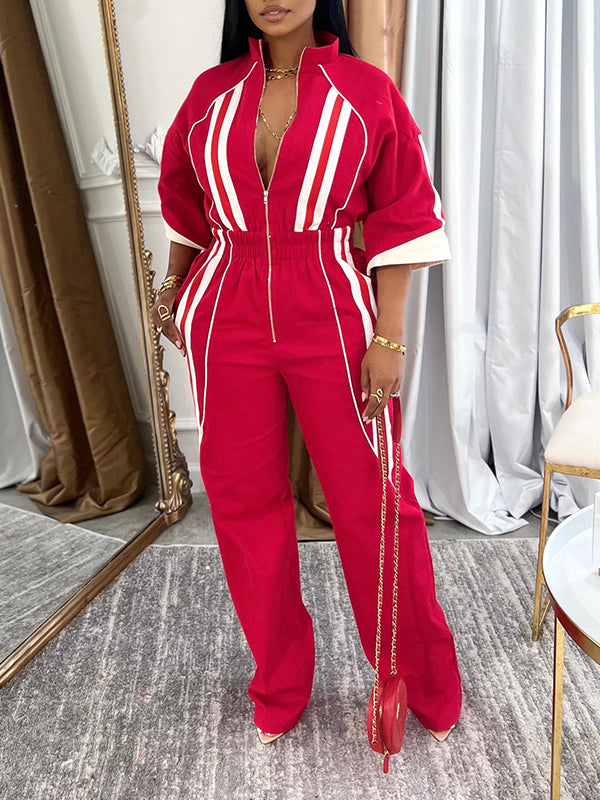 Indiebeautie Stripe Zip-Front Jumpsuit