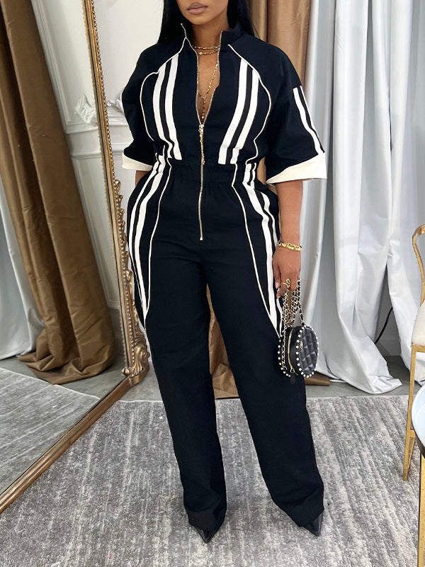 Stripe Zip-Front Jumpsuit