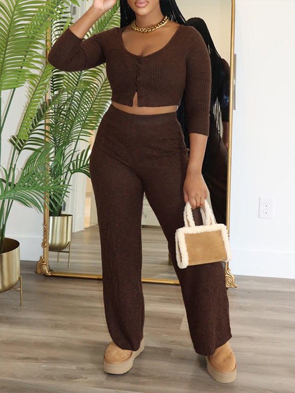 Ribbed Button Top & Pants Set