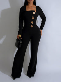 Solid Button Jumpsuit