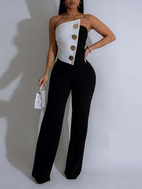 Two-Tone Button Jumpsuit