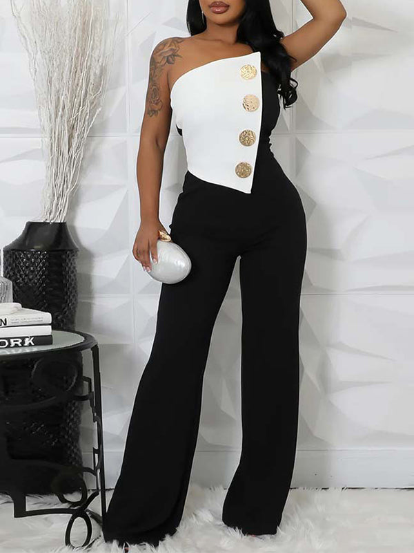 Two-Tone Button Jumpsuit