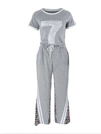 7 Tee & Leopard Combo Pants Set