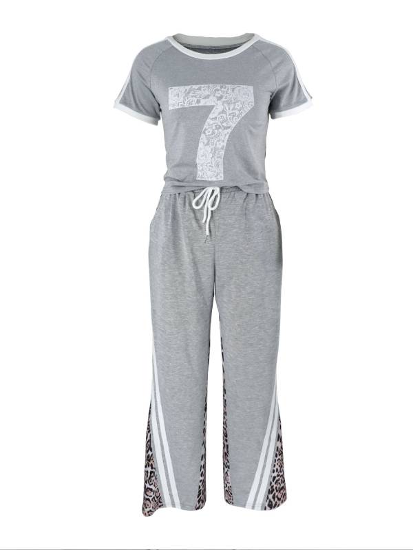 7 Tee & Leopard Combo Pants Set