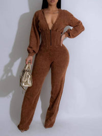 V-Neck Zip-Front Hoodie Jumpsuit