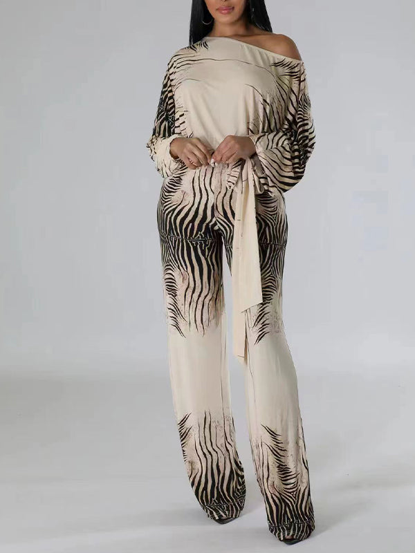 Printed Boat-Neck Tied Jumpsuit