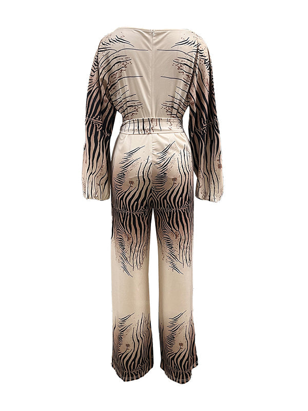 Printed Boat-Neck Tied Jumpsuit