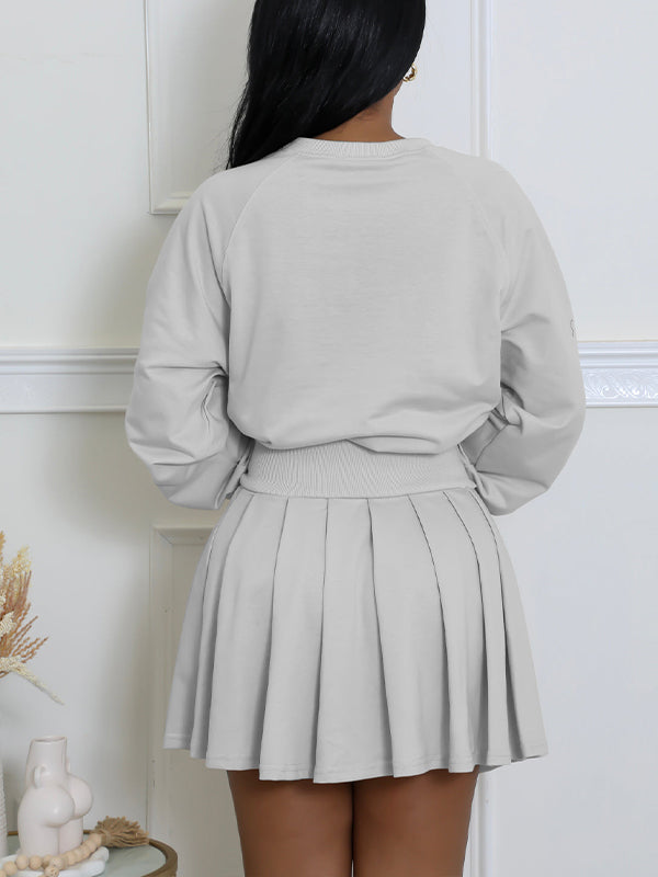 Solid Sweatshirt & Pleated Skirt Set