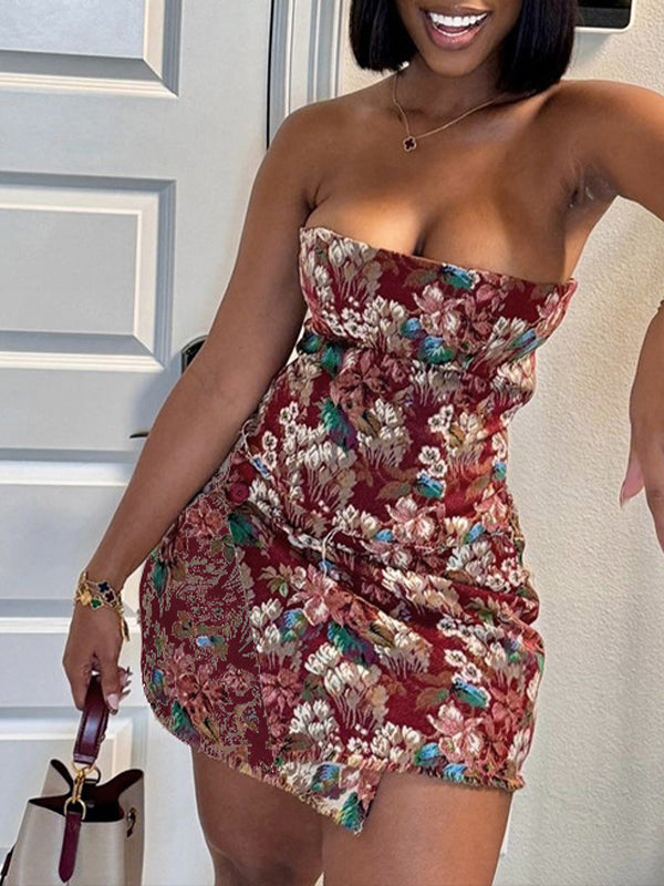 Printed Strapless Dress