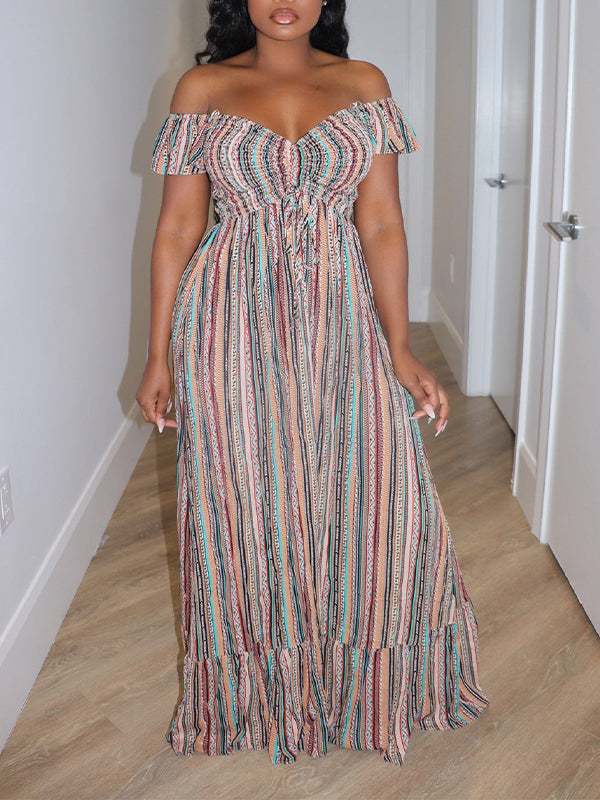 Indiebeautie Stripe Off-Shoulder Dress