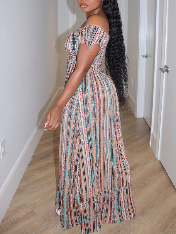 Indiebeautie Stripe Off-Shoulder Dress