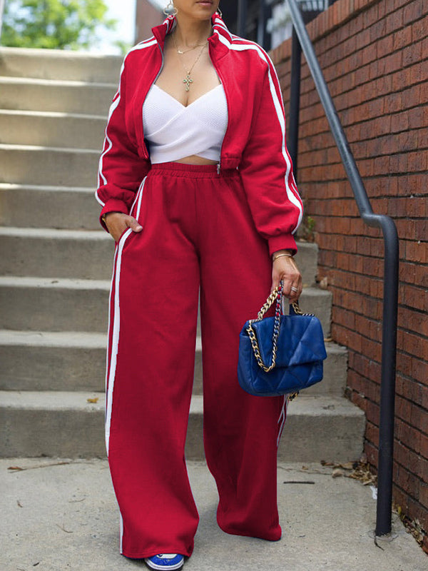 Side-Stripe Jacket & Wide-Leg Pants Set