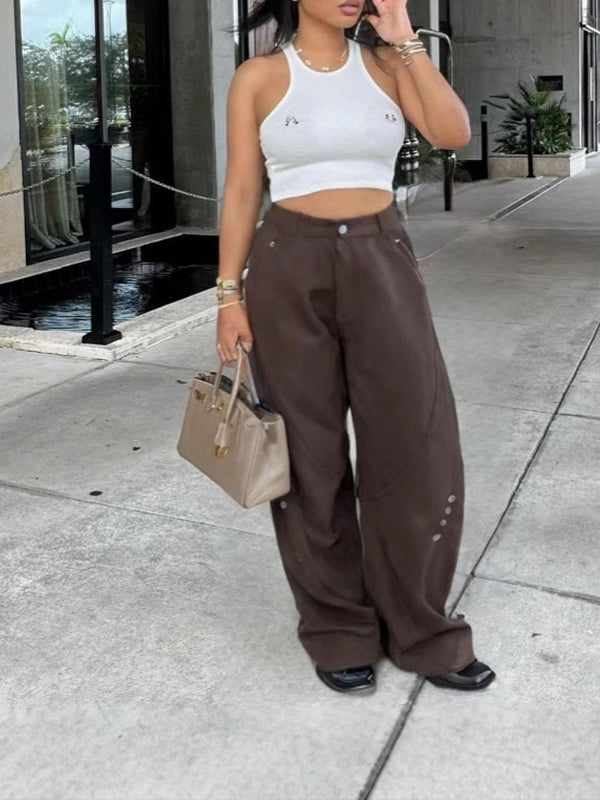 Wide-Leg Button Pants